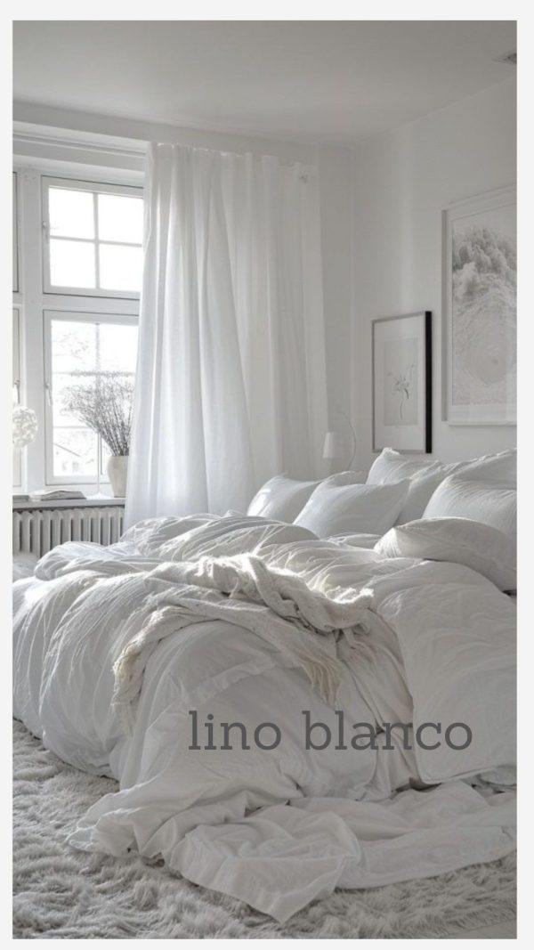 Piecera Blanca Tiza Lino 100% Francés Borlas - Imagen 4